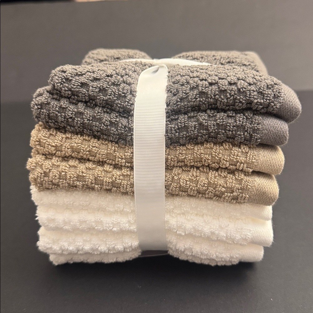 8pc TRULY LOU 100% Cotton Bath Wash Towel Set- LG Pique - White/Ten/Gray